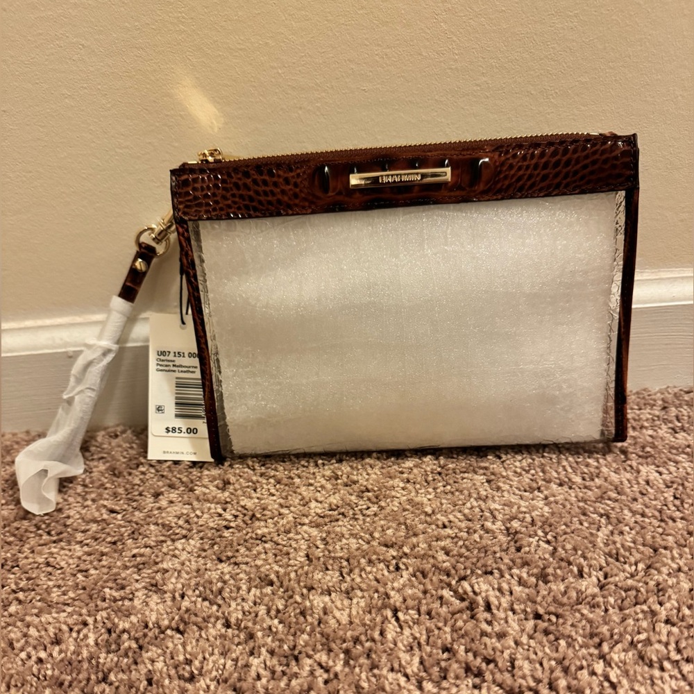 NWT Brahmin Clarisse Pecan Clear Wristlet